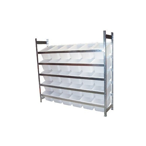 5 Shelves Bin Action Rack With 30 White Plastic Bins (27L)