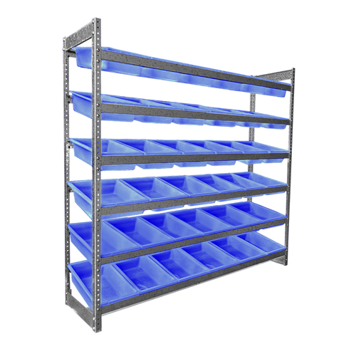 6 Shelves Bin Action Rack With 36 Blue Plastic Bins (13.5L)