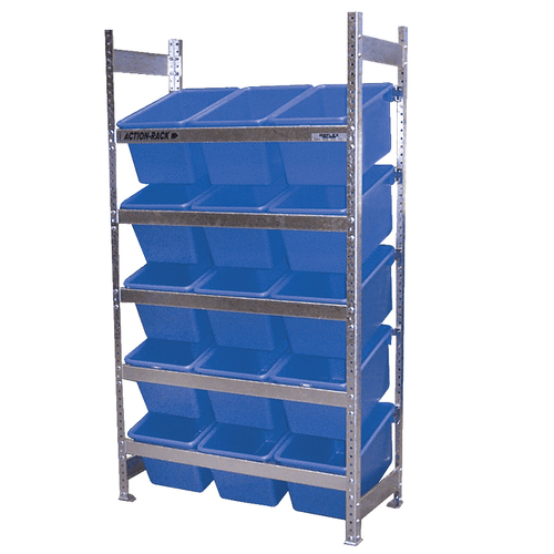 5 Shelves Bin Action Rack With 15 Blue Plastic Bins (27L)