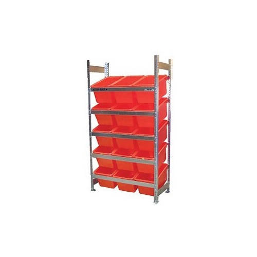 5 Shelves Bin Action Rack With 15 Red Plastic Bins (27L)
