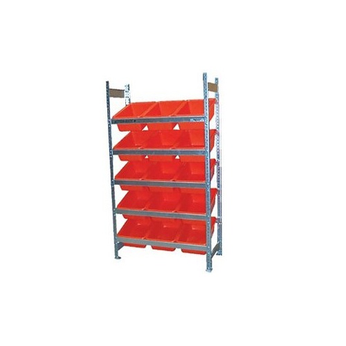 5 Shelves Bin Action Rack With 15 Red Plastic Bins (16L)