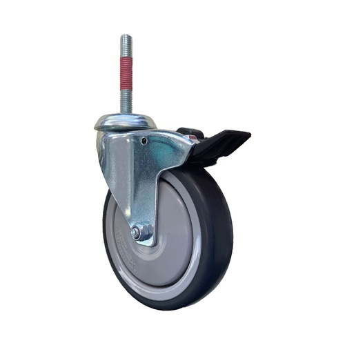 100kg Rated Binmate Trolley Replacement Castor with Bolt Hole Total Brake - 125mm