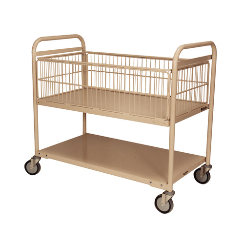 200kg Rated 2 Tier Industrial Steel Trolley With Mesh - 1110 x 610mm - Beige 