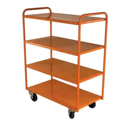 200kg Rated 4 Tier Industrial Steel Trolley - 810 x 510mm - Orange
