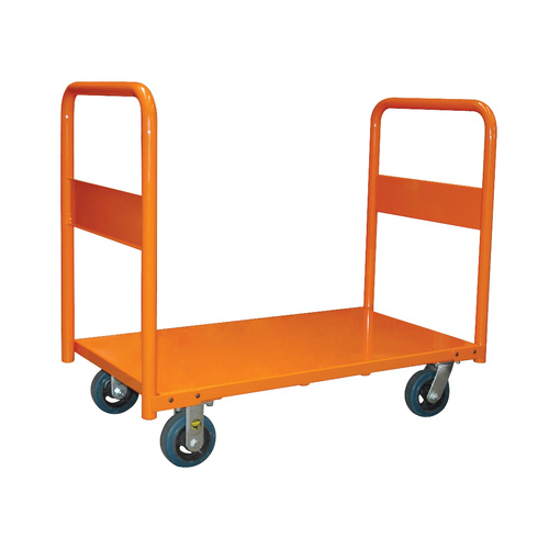 450kg Rated Steel Heavy Duty Platform Trolley - 2 Handle 4 Wheel - 1110 x 510 x 1040mm - Orange 
