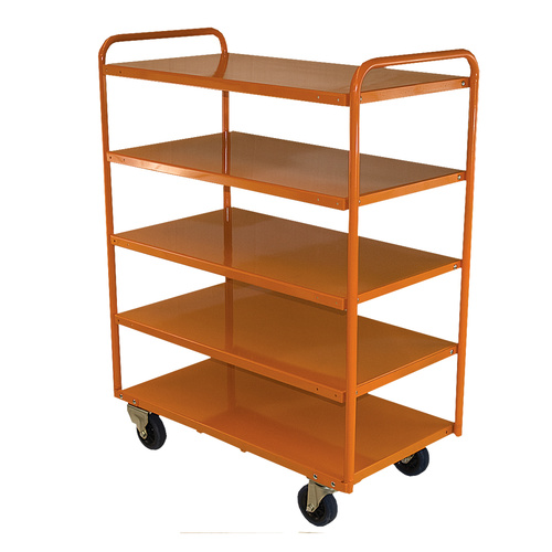 200kg Rated 5 Tier Industrial Steel Trolley - 1110 x 510mm - Orange