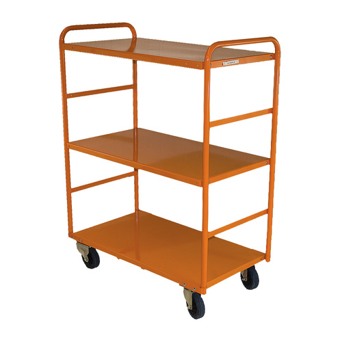 200kg Rated 3 Tier Industrial Steel Trolley - 1110 x 610mm - Orange 