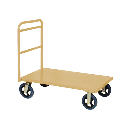 450kg Rated Steel Heavy Duty Platform Trolley - 1 Handle 4 Wheel - 1110 x 710 x 1000mm - Beige 