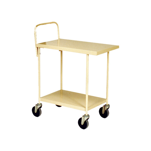 200kg Rated 2 Tier Steel Platform Trolley Compact With Push Handle - 750 x 440mm - Beige 