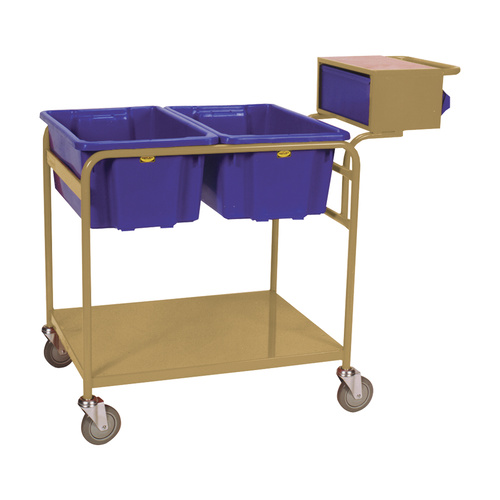 Order Picking Warehouse Twin Bin - Writing Top & Console - Beige (2x 52L Nally Black Bin Included) 