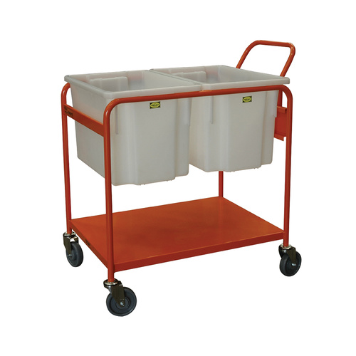 Order Picking Trolley Twin Bin - Push Handle - Orange (2x 52L Nally Black Bin Included) 