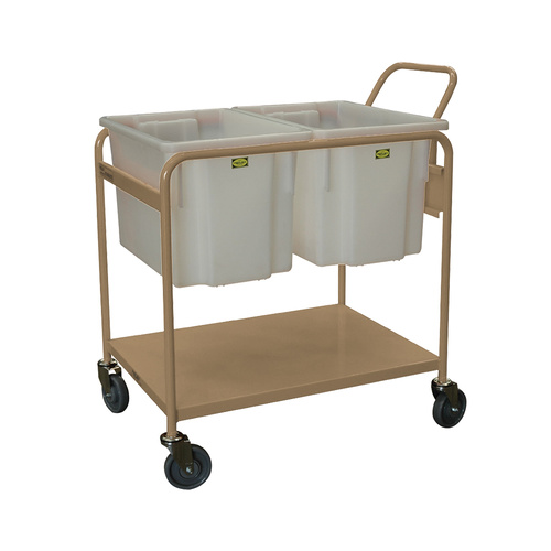 Order Picking Trolley Twin Bin - Push Handle - Beige (2x 52L Nally Black Bin Included) 