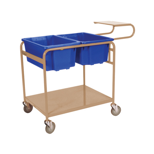 Order Picking Trolley Twin Bin Writing Top - Beige (2x 52L Nally Black Bin Included) 