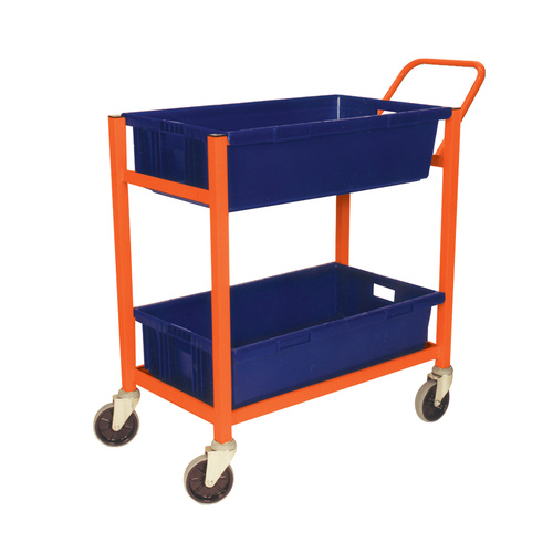 2 Tier Order Picking Trolley - Push Handle - Orange (Bins not included)
