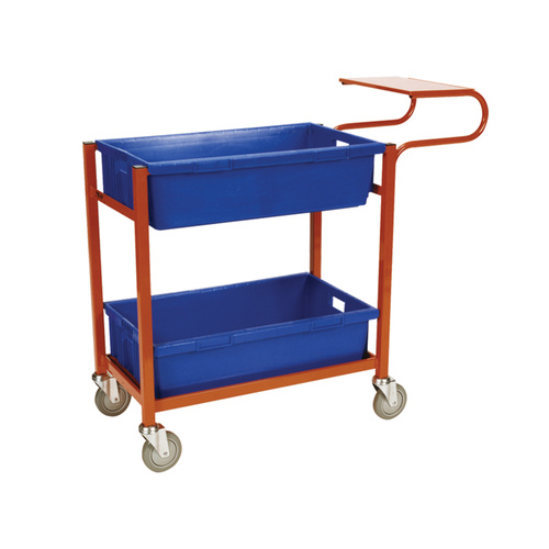 2 Tier Order Picking Trolley - Writing Top - Orange (Bins not included) 