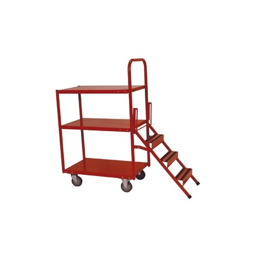 200kg Rated 3 Tier Platform Order Picking Trolley -With Folding Ladder - 3 Step - 810 x 510mm