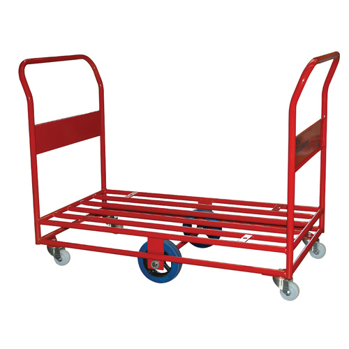 450kg Rated Heavy Duty Steel Platform Trolley - 2 Handle 6 Wheel 1200 x 450mm - Tube Deck 