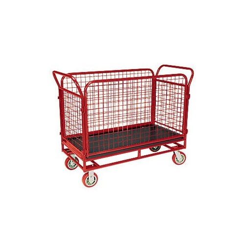 450kg Rated Heavy Duty Steel Platform Trolley With Mesh - 4 Wheel 1200 x 600mm - Poly Deck 