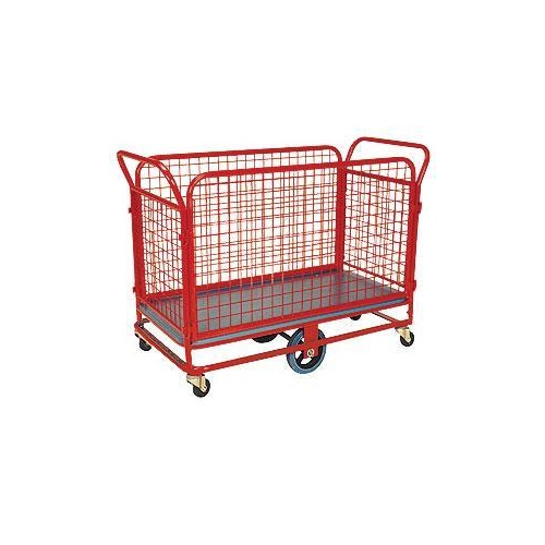 450kg Rated Heavy Duty Steel Platform Trolley With Mesh - 6 Wheel 1200 x 600mm - Poly Deck