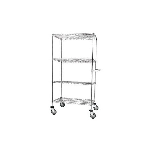4 Tier Mesh Tier Solid Shelf Trolley - 1220 x 460mm - Chrome