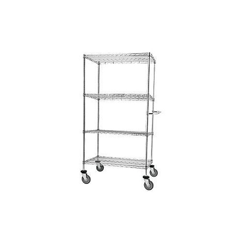 4 Tier Mesh Tier Solid Shelf Trolley - 910 x 460mm - Chrome