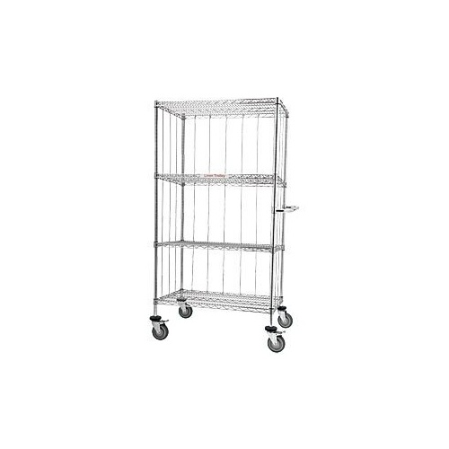 4 Shelf Laundry Linen Trolley - Chrome Wire - 910 x 460mm