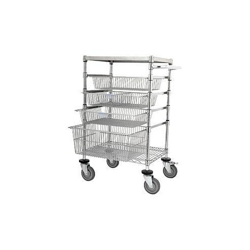 Hospital Mobile Storage - Chrome Wire - Sliding Basket Trolley