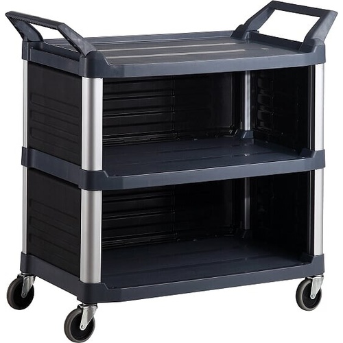 135kg Rated 3 Tier Utility Cart with 3 Enclosed Sides - Black