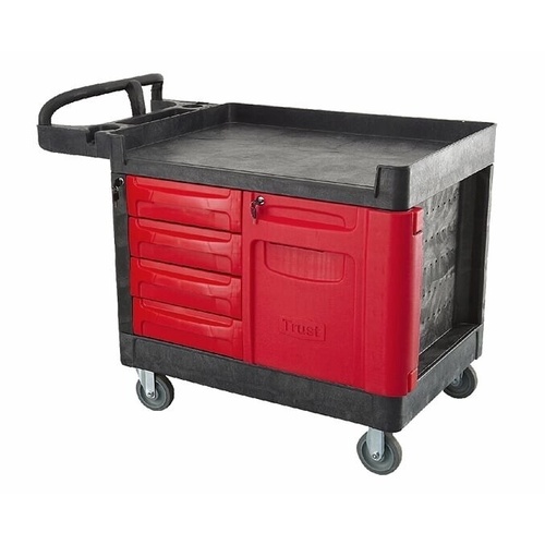 340kg Rated Heavy Duty Mobile Work Truck Workstation Tool Storage -Four Drawers - Black And Red