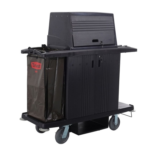 Grandmaid Housekeeping Cart with Doors and Protective Security Hood - Black