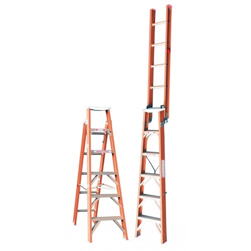 Indalex 7 Steps 135kg Rated  Industrial Fibreglass Dual Purpose "Up and Up" Step Ladder