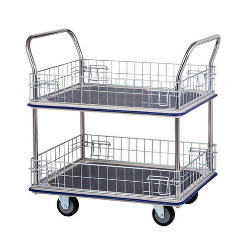 370kg Rated 2 Tier Platform Trolley With Mesh - Vinyl Top - 985 x 610mm - Chrome