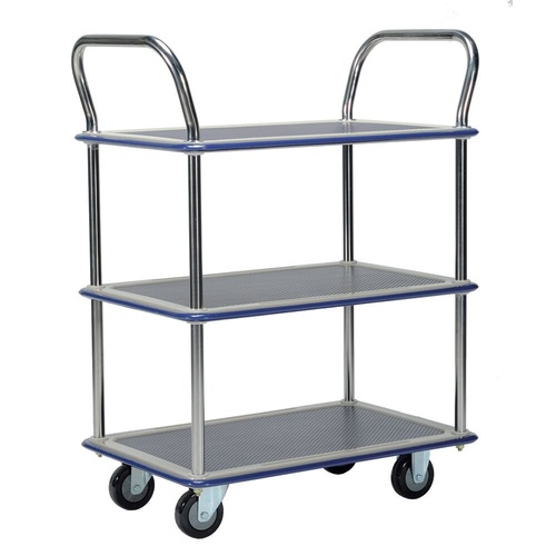 370kg Rated 3 Tier Trolley - Vinyl Top - 965 x 615mm - Chrome