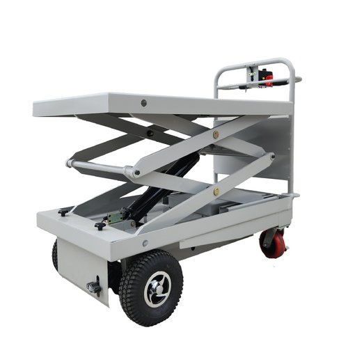 400kg Rated - Electric Powered Trolley with Powered Scissor Lift - 4 Wheel