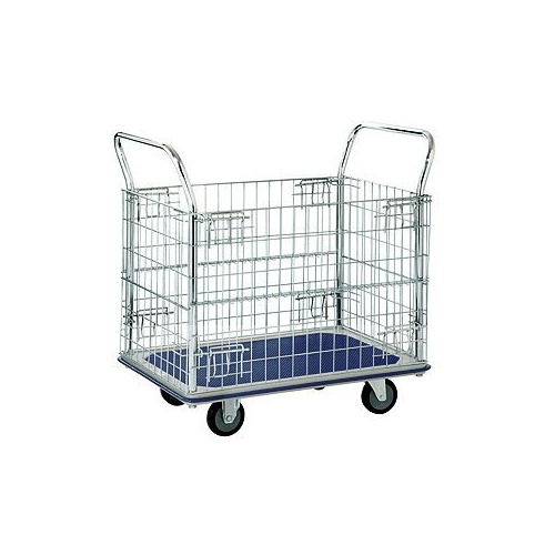 500kg Rated Platform Trolley With Mesh Sides - Vinyl Top - 1225 x 760mm - Chrome