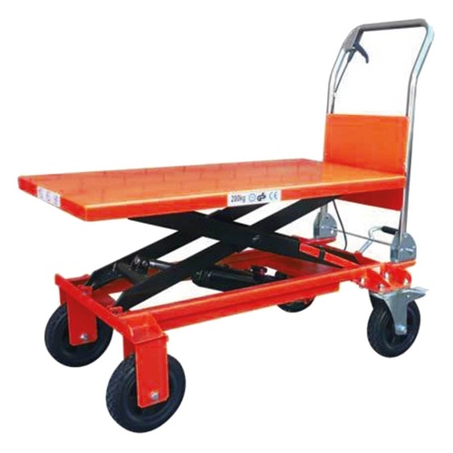 200kg Rated Manual Scissor Lift Trolley Rough Terrain - 1010mm Lift