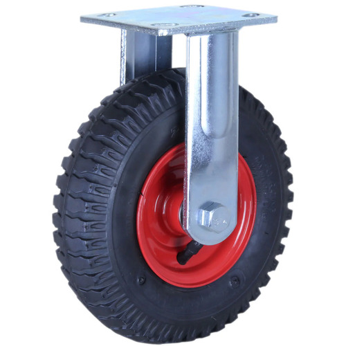 120kg Rated Black Rubber Pneumatic Castors - 220x60mm - Fixed Plate