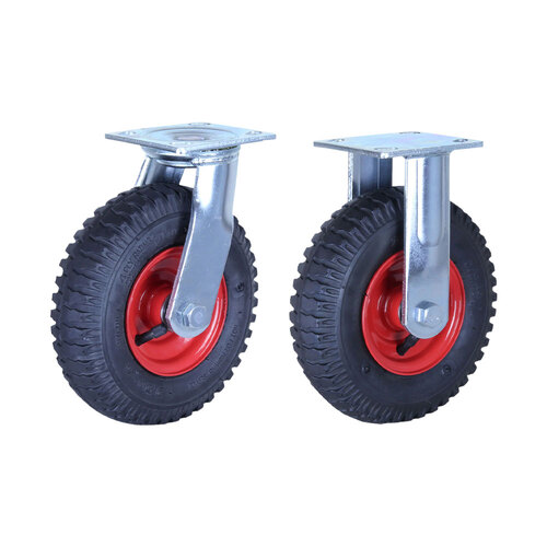 120kg Rated Black Rubber Pneumatic Castors - 220x60mm 