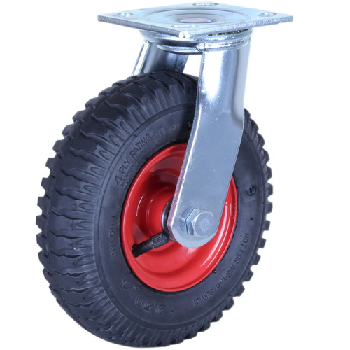160kg Rated Black Rubber Pneumatic Castors - 265x85mm - Swivel Plate