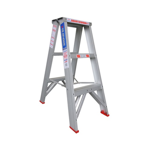 Indalex 3 Steps Trade Aluminium Double Sided Step Ladder - 0.9m - 150kg Rated
