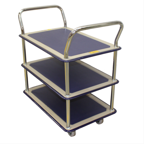250kg Rated 3 Tier Trolley With Vinyl Top - 740 x 480mm - Chrome